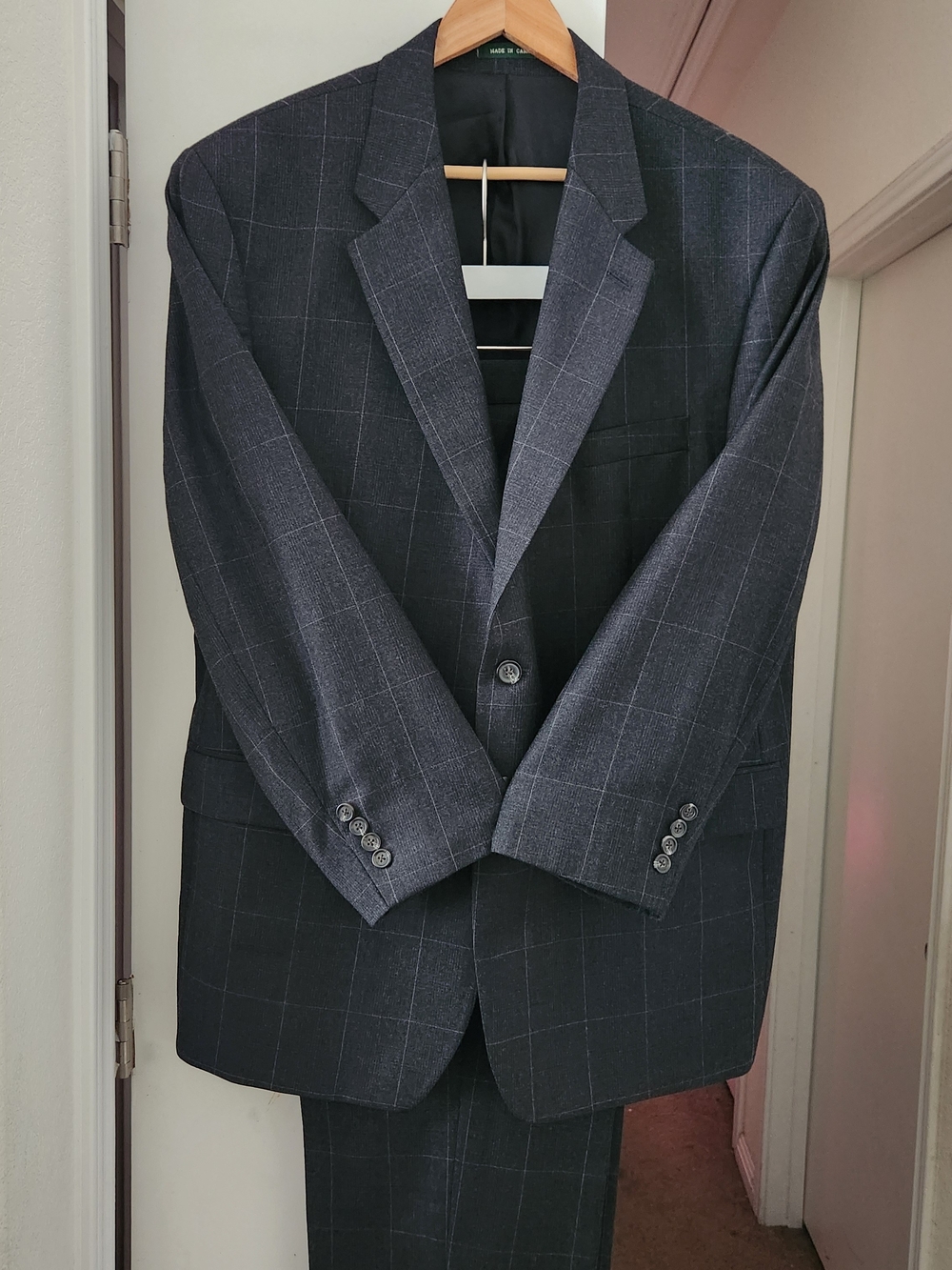 Vintage Ralph Lauren Wool Gray 8% Cashmere  Windowpane 46S Suit W38" L38"
